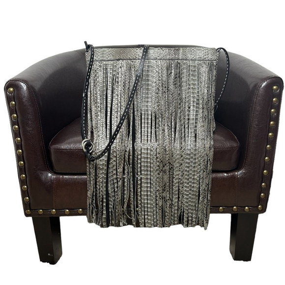 Michael Kors Collection Joni Gray Black Python Leather Fringe Fall Winter Clutch - Picture 7 of 16